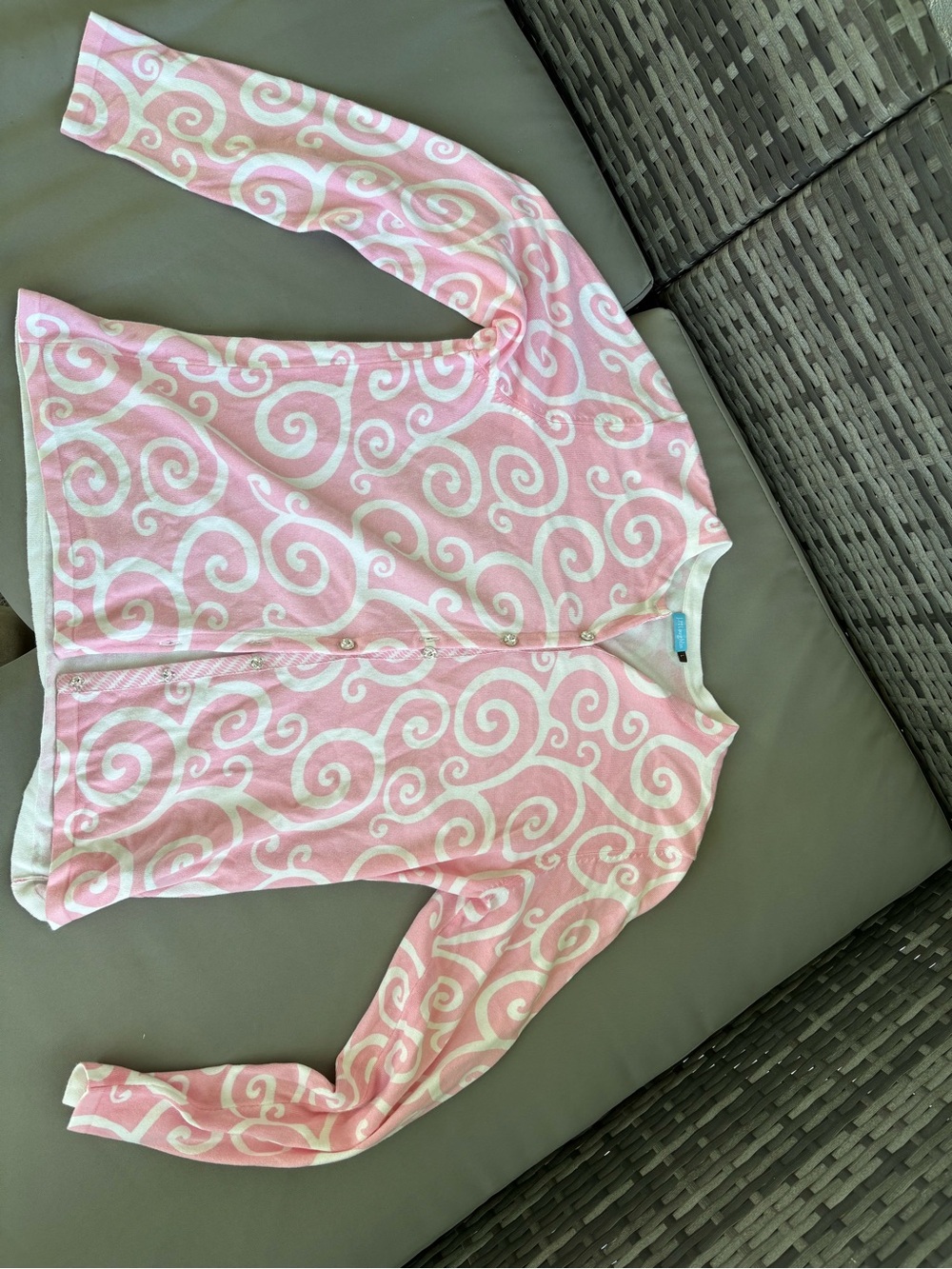 J. McLaughlin Pink and White Swirl Cardigan